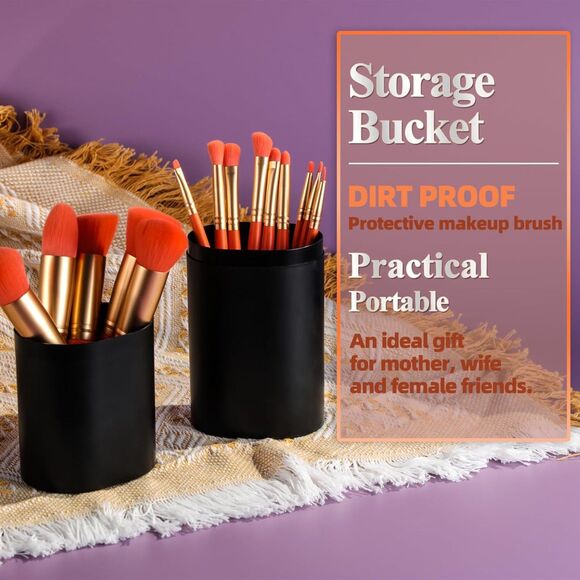 Bs-Mall 14 Pieces Orange Makeup Brush Set Luxury Cosmetic Brush Kit With Case - Picture 3 of 4